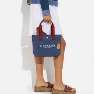 NWT! Coach: small canvas tote denim leather